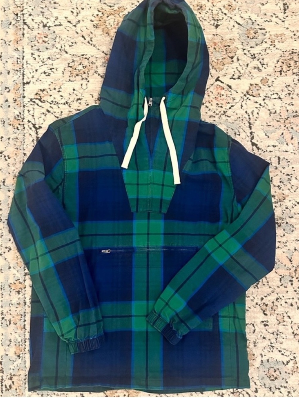 Abercrombie & Fitch Vintage Blue and Green Plaid Quarter-Zip Jacket | XS